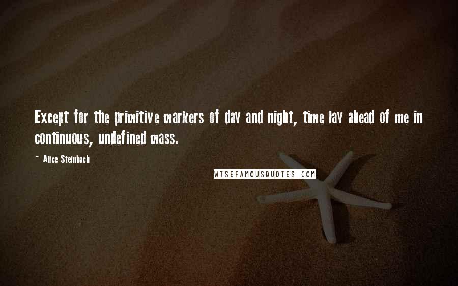 Alice Steinbach Quotes: Except for the primitive markers of day and night, time lay ahead of me in continuous, undefined mass.