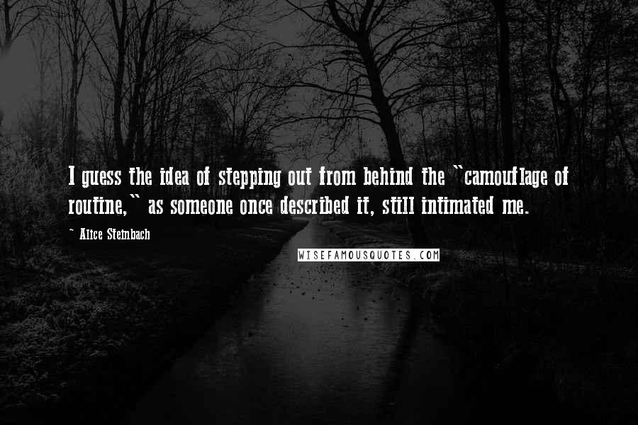 Alice Steinbach Quotes: I guess the idea of stepping out from behind the "camouflage of routine," as someone once described it, still intimated me.