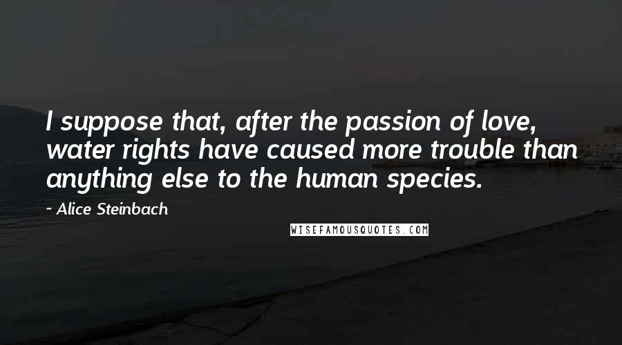 Alice Steinbach Quotes: I suppose that, after the passion of love, water rights have caused more trouble than anything else to the human species.