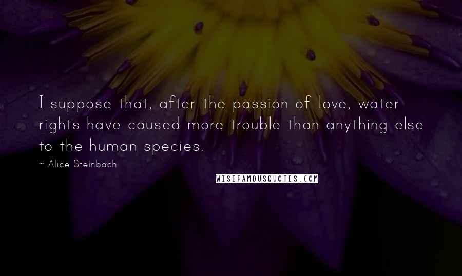 Alice Steinbach Quotes: I suppose that, after the passion of love, water rights have caused more trouble than anything else to the human species.