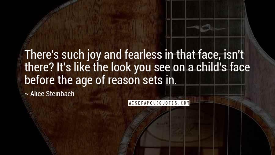 Alice Steinbach Quotes: There's such joy and fearless in that face, isn't there? It's like the look you see on a child's face before the age of reason sets in.