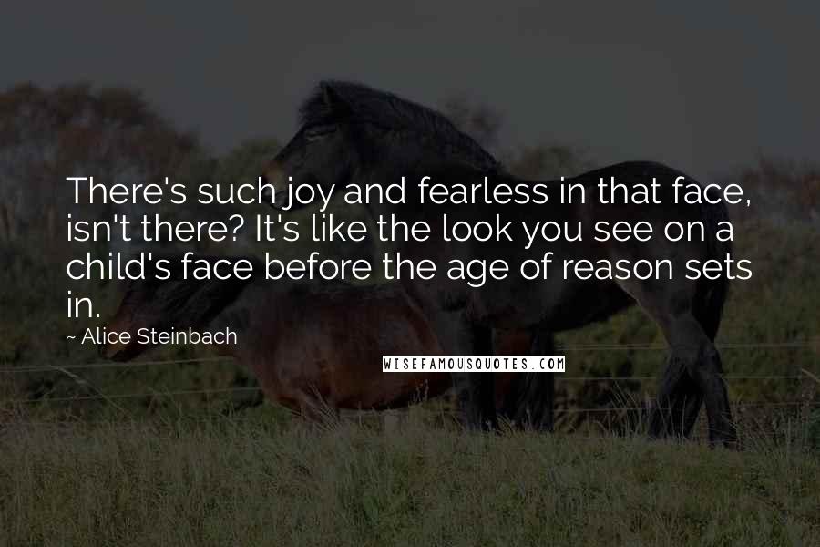 Alice Steinbach Quotes: There's such joy and fearless in that face, isn't there? It's like the look you see on a child's face before the age of reason sets in.