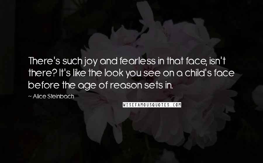 Alice Steinbach Quotes: There's such joy and fearless in that face, isn't there? It's like the look you see on a child's face before the age of reason sets in.