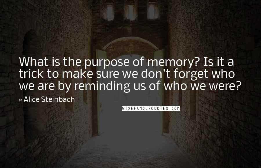 Alice Steinbach Quotes: What is the purpose of memory? Is it a trick to make sure we don't forget who we are by reminding us of who we were?