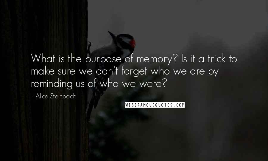 Alice Steinbach Quotes: What is the purpose of memory? Is it a trick to make sure we don't forget who we are by reminding us of who we were?