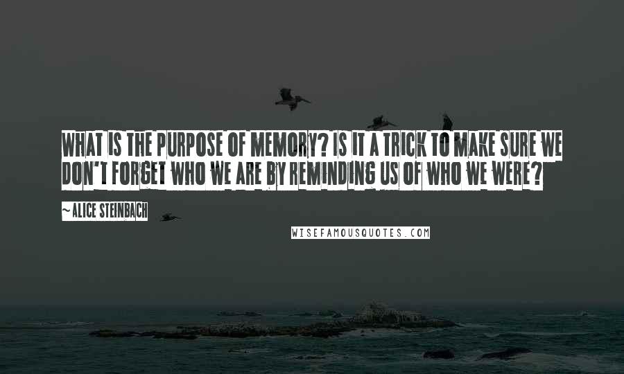 Alice Steinbach Quotes: What is the purpose of memory? Is it a trick to make sure we don't forget who we are by reminding us of who we were?