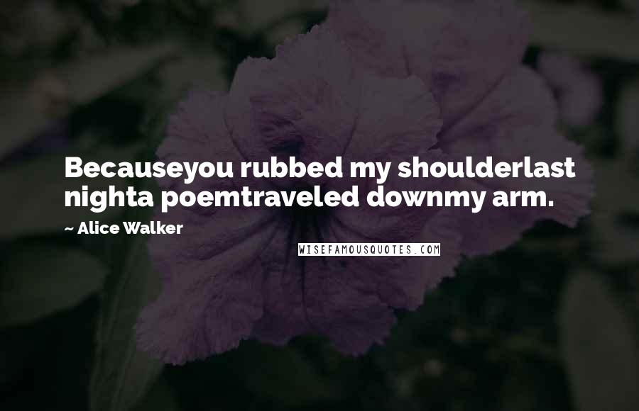 Alice Walker Quotes: Becauseyou rubbed my shoulderlast nighta poemtraveled downmy arm.