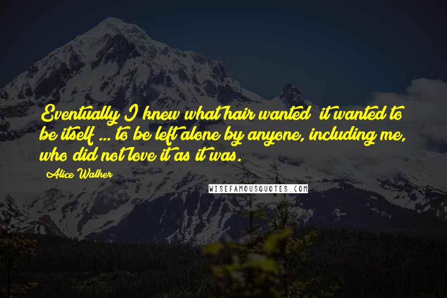Alice Walker Quotes: Eventually I knew what hair wanted; it wanted to be itself ... to be left alone by anyone, including me, who did not love it as it was.
