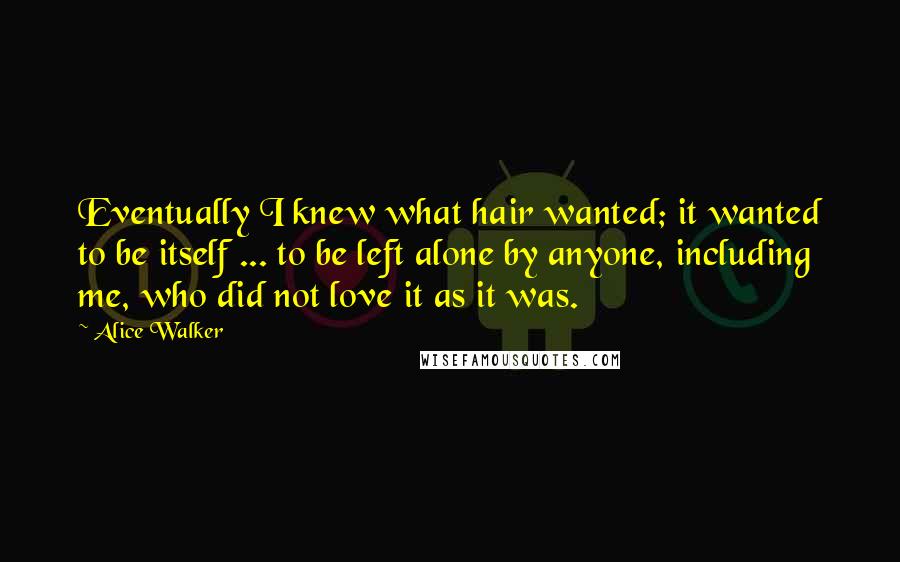 Alice Walker Quotes: Eventually I knew what hair wanted; it wanted to be itself ... to be left alone by anyone, including me, who did not love it as it was.