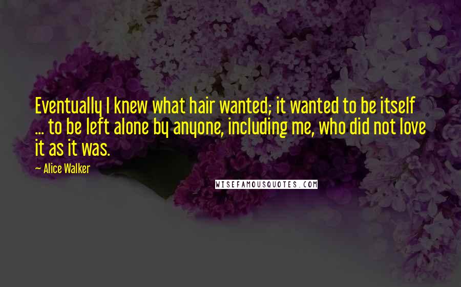 Alice Walker Quotes: Eventually I knew what hair wanted; it wanted to be itself ... to be left alone by anyone, including me, who did not love it as it was.