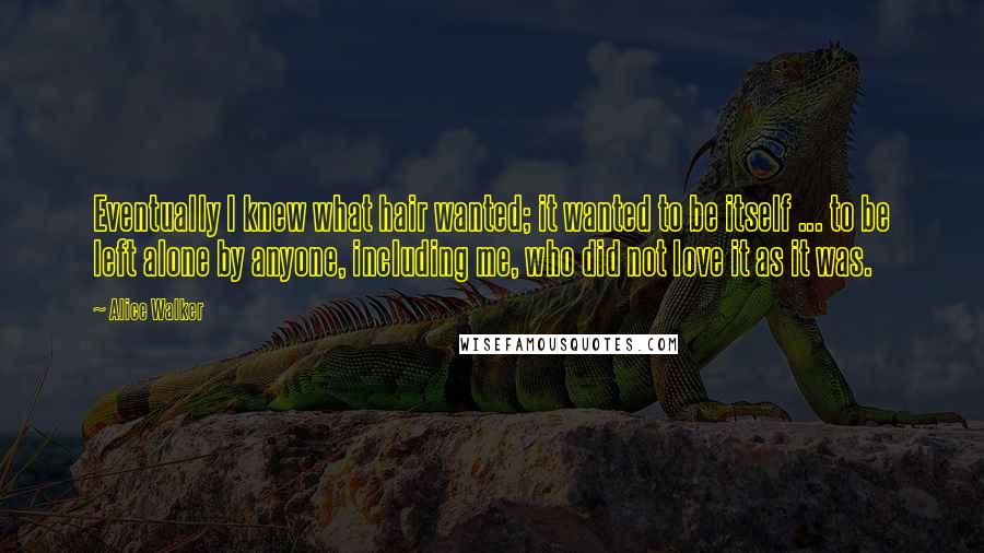 Alice Walker Quotes: Eventually I knew what hair wanted; it wanted to be itself ... to be left alone by anyone, including me, who did not love it as it was.