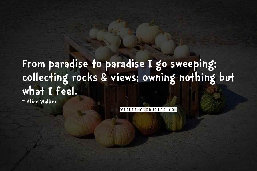 Alice Walker Quotes: From paradise to paradise I go sweeping; collecting rocks & views; owning nothing but what I feel.