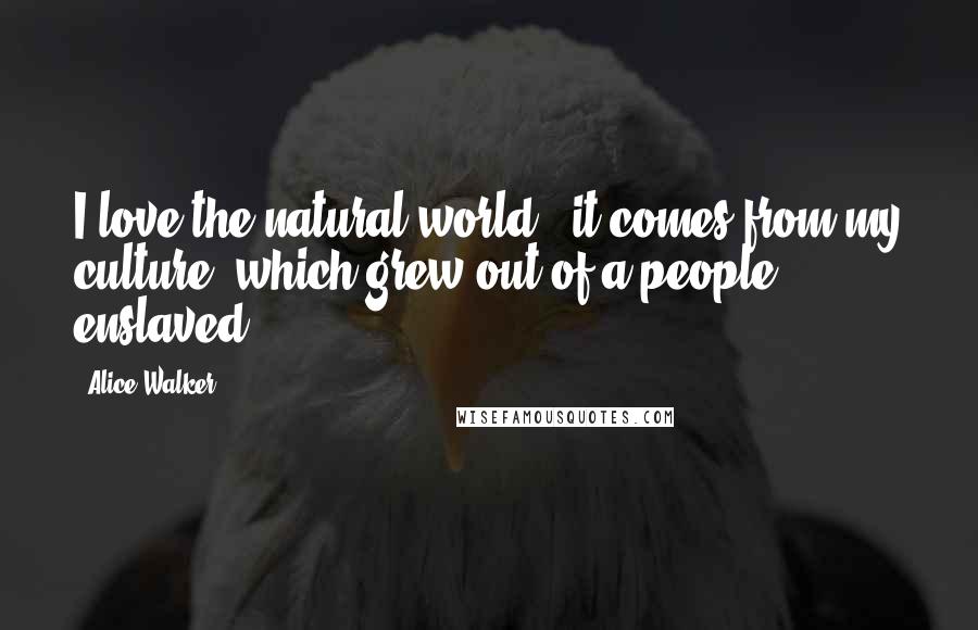 Alice Walker Quotes: I love the natural world - it comes from my culture, which grew out of a people enslaved.
