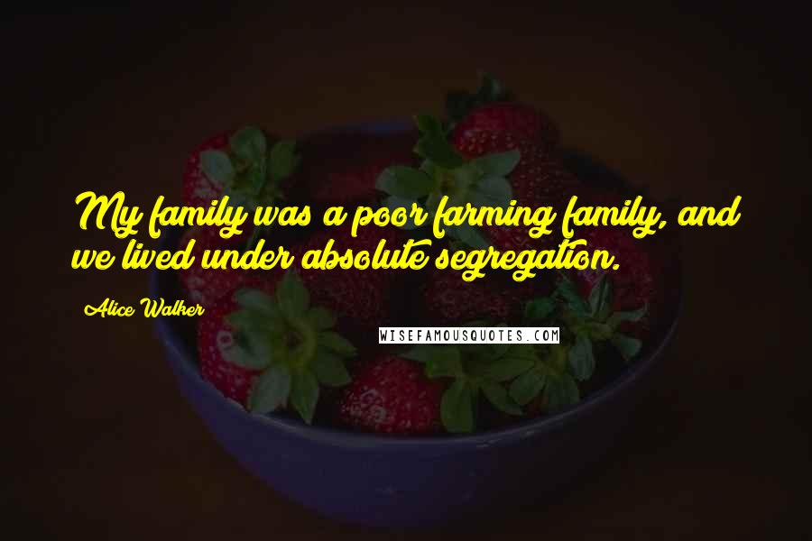 Alice Walker Quotes: My family was a poor farming family, and we lived under absolute segregation.