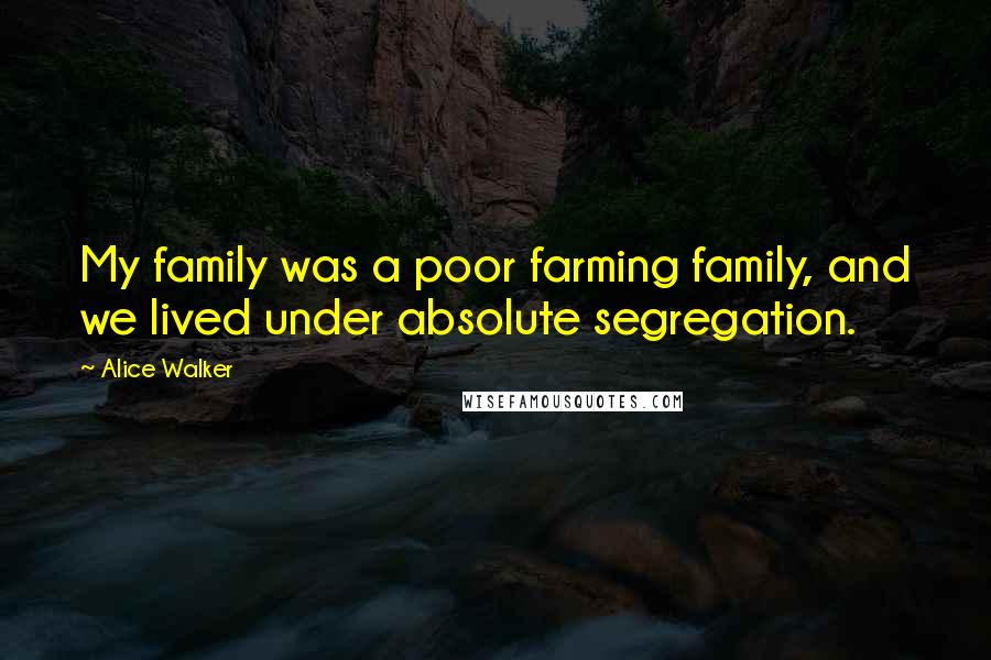 Alice Walker Quotes: My family was a poor farming family, and we lived under absolute segregation.