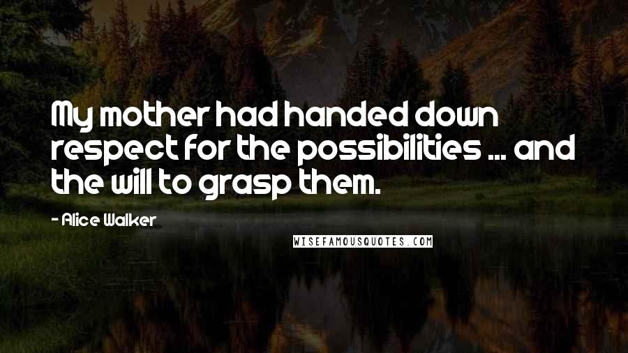 Alice Walker Quotes: My mother had handed down respect for the possibilities ... and the will to grasp them.