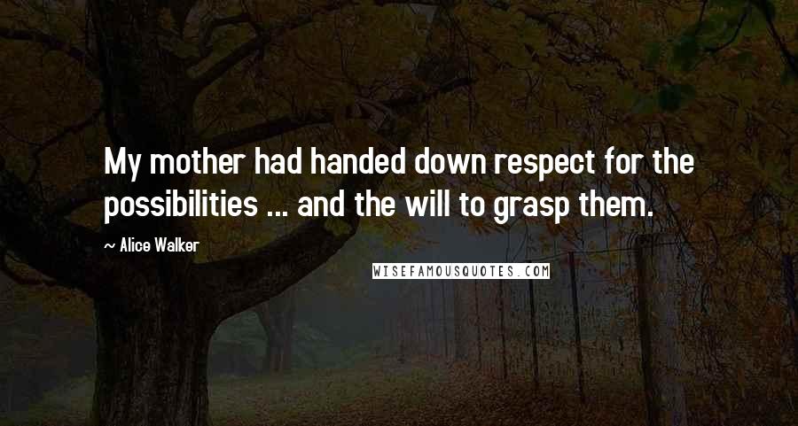 Alice Walker Quotes: My mother had handed down respect for the possibilities ... and the will to grasp them.