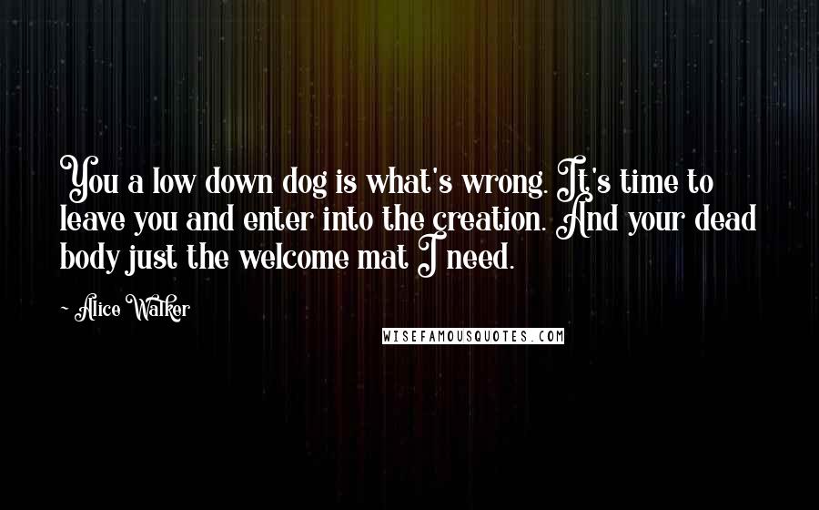 Alice Walker Quotes: You a low down dog is what's wrong. It's time to leave you and enter into the creation. And your dead body just the welcome mat I need.