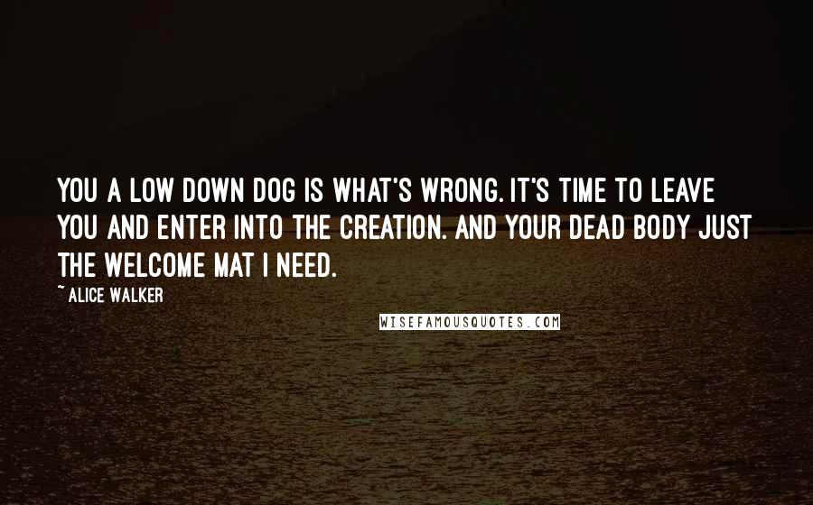 Alice Walker Quotes: You a low down dog is what's wrong. It's time to leave you and enter into the creation. And your dead body just the welcome mat I need.