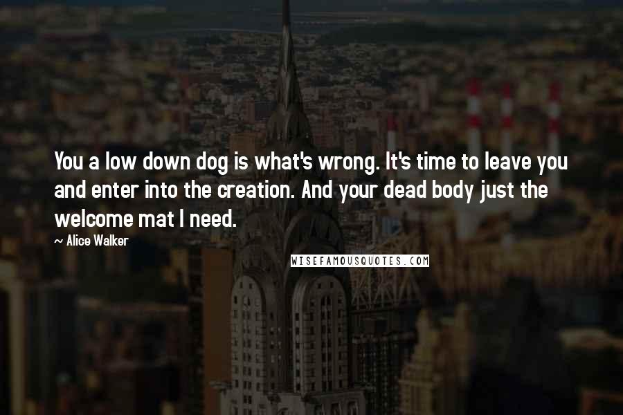 Alice Walker Quotes: You a low down dog is what's wrong. It's time to leave you and enter into the creation. And your dead body just the welcome mat I need.