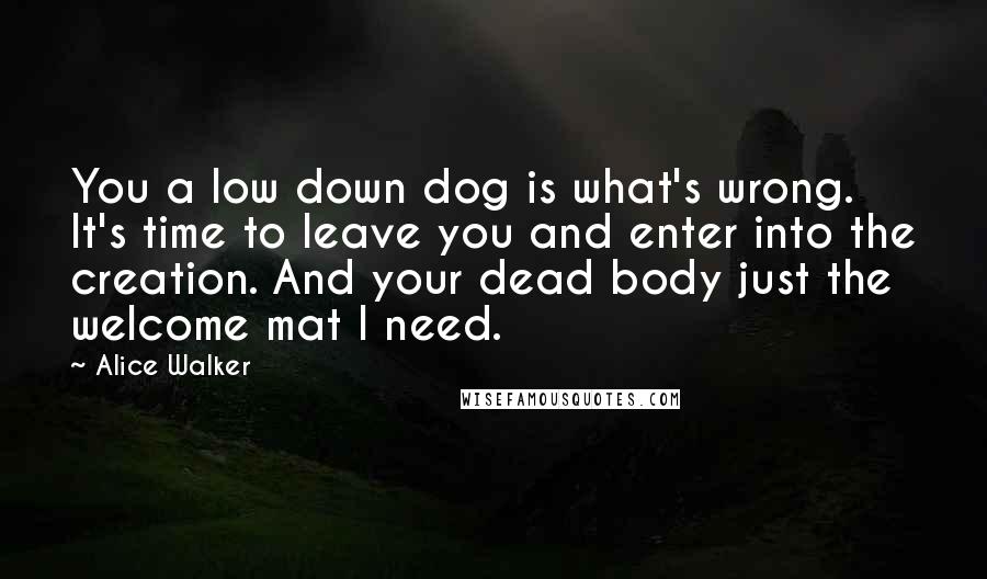 Alice Walker Quotes: You a low down dog is what's wrong. It's time to leave you and enter into the creation. And your dead body just the welcome mat I need.