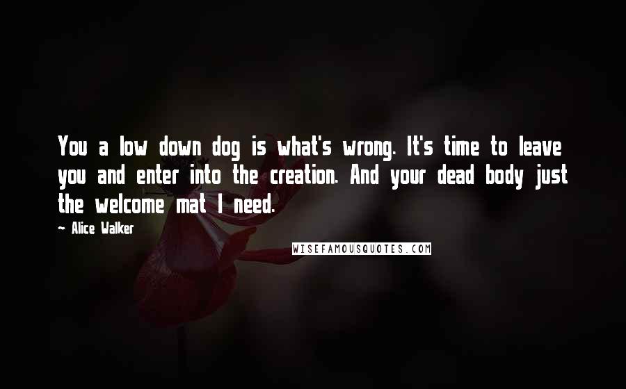 Alice Walker Quotes: You a low down dog is what's wrong. It's time to leave you and enter into the creation. And your dead body just the welcome mat I need.