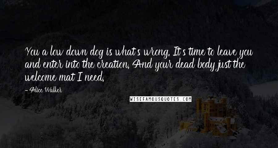 Alice Walker Quotes: You a low down dog is what's wrong. It's time to leave you and enter into the creation. And your dead body just the welcome mat I need.