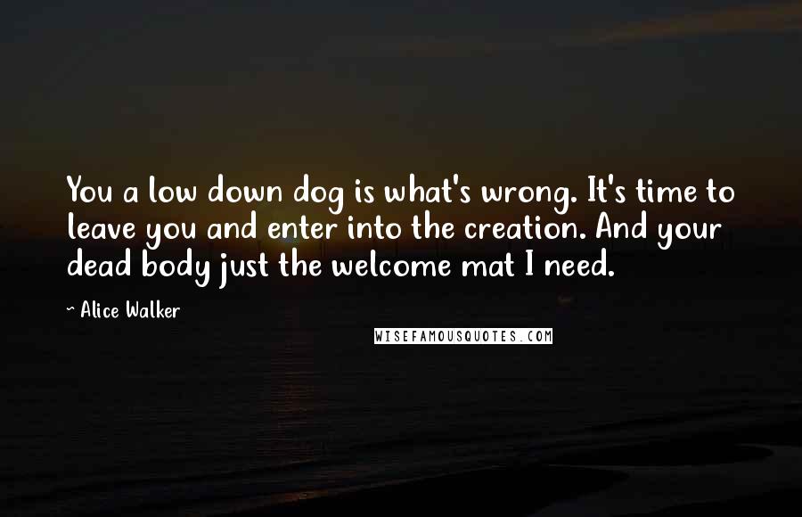 Alice Walker Quotes: You a low down dog is what's wrong. It's time to leave you and enter into the creation. And your dead body just the welcome mat I need.