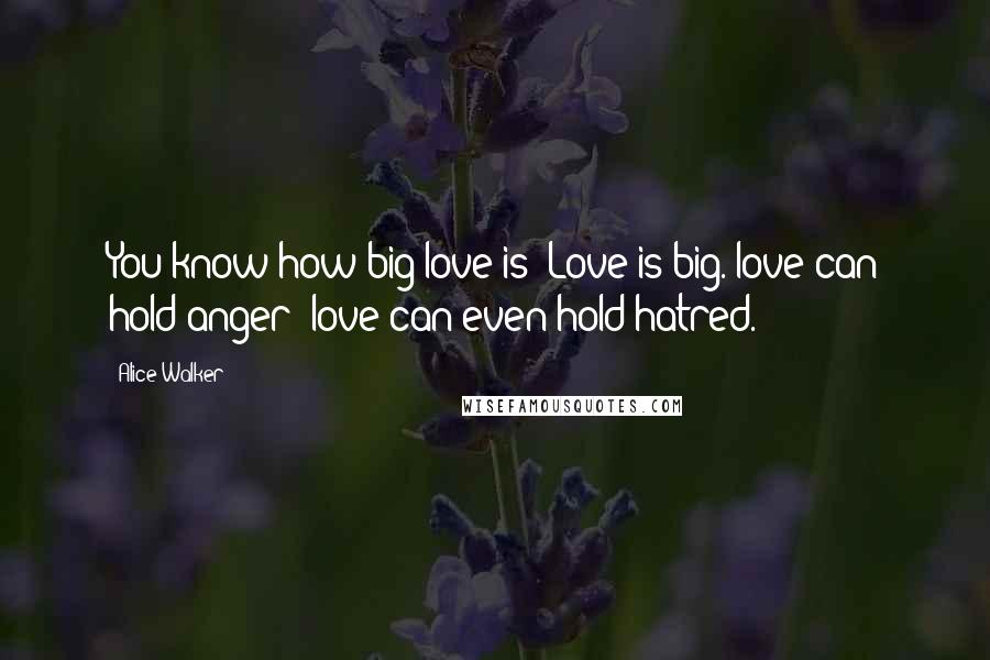 Alice Walker Quotes: You know how big love is? Love is big. love can hold anger; love can even hold hatred.