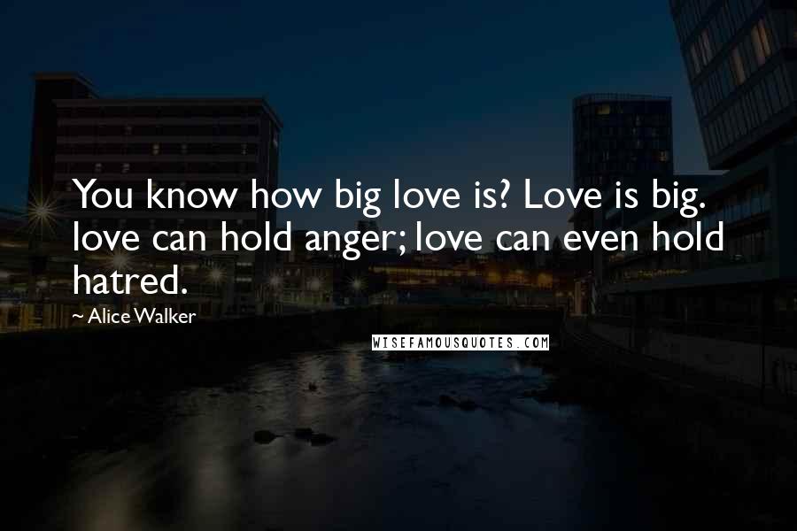 Alice Walker Quotes: You know how big love is? Love is big. love can hold anger; love can even hold hatred.