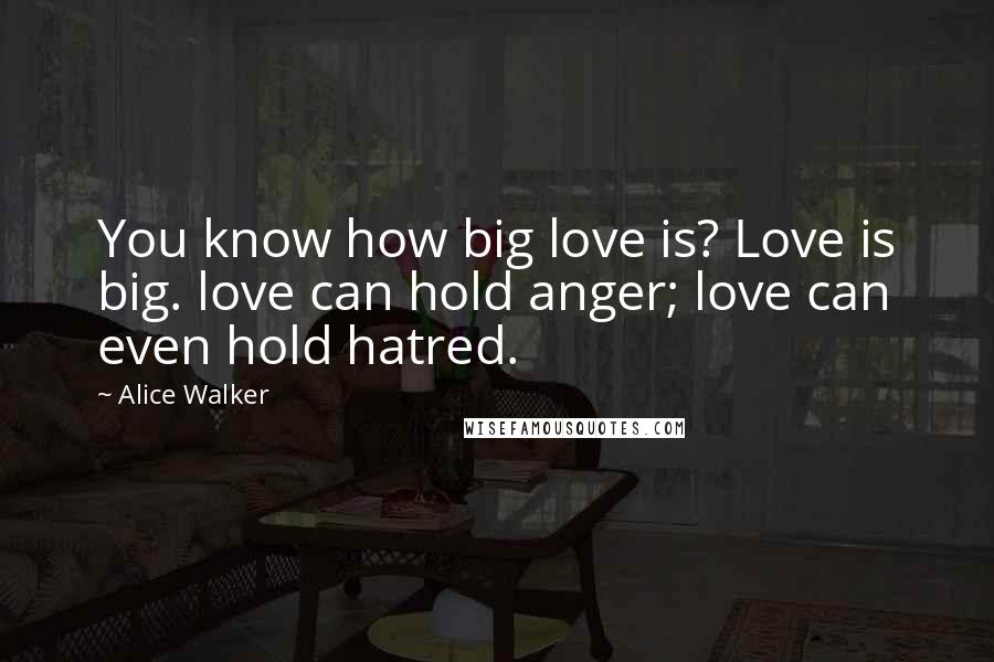 Alice Walker Quotes: You know how big love is? Love is big. love can hold anger; love can even hold hatred.