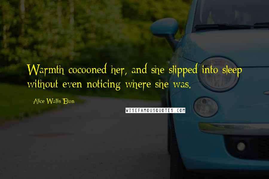 Alice Wallis-Eton Quotes: Warmth cocooned her, and she slipped into sleep without even noticing where she was.