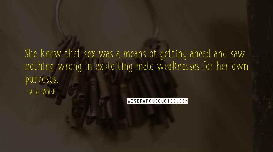 Alice Walsh Quotes: She knew that sex was a means of getting ahead and saw nothing wrong in exploiting male weaknesses for her own purposes.