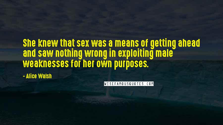 Alice Walsh Quotes: She knew that sex was a means of getting ahead and saw nothing wrong in exploiting male weaknesses for her own purposes.