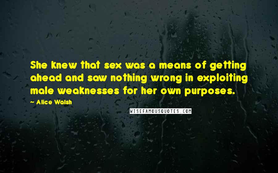 Alice Walsh Quotes: She knew that sex was a means of getting ahead and saw nothing wrong in exploiting male weaknesses for her own purposes.