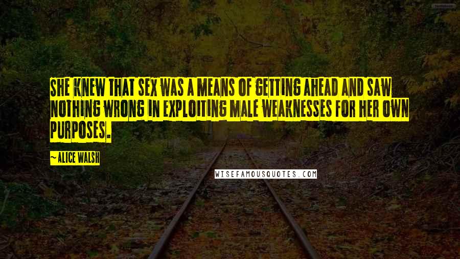 Alice Walsh Quotes: She knew that sex was a means of getting ahead and saw nothing wrong in exploiting male weaknesses for her own purposes.