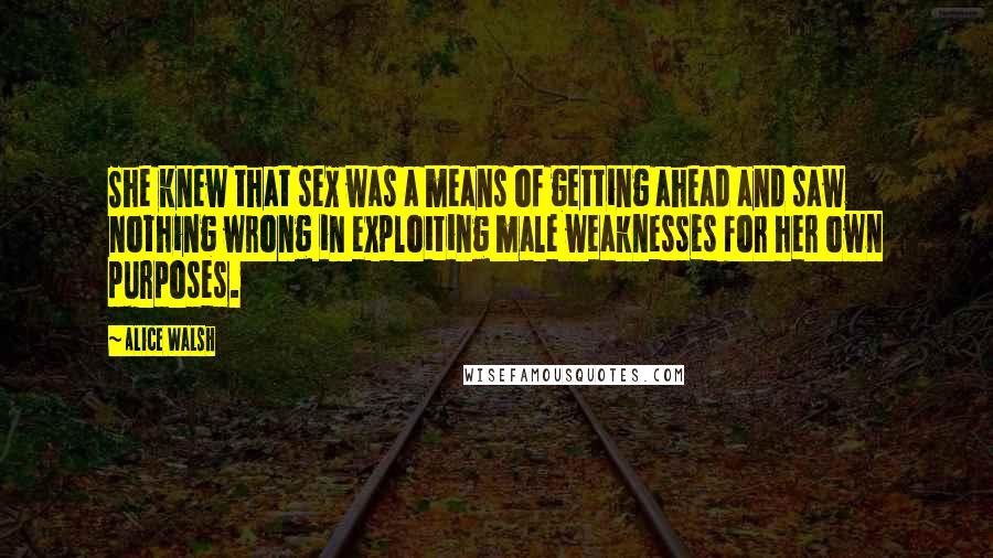 Alice Walsh Quotes: She knew that sex was a means of getting ahead and saw nothing wrong in exploiting male weaknesses for her own purposes.