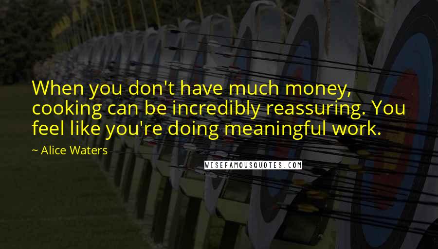 Alice Waters Quotes: When you don't have much money, cooking can be incredibly reassuring. You feel like you're doing meaningful work.