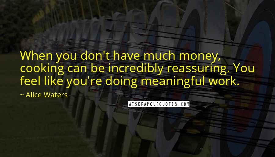 Alice Waters Quotes: When you don't have much money, cooking can be incredibly reassuring. You feel like you're doing meaningful work.