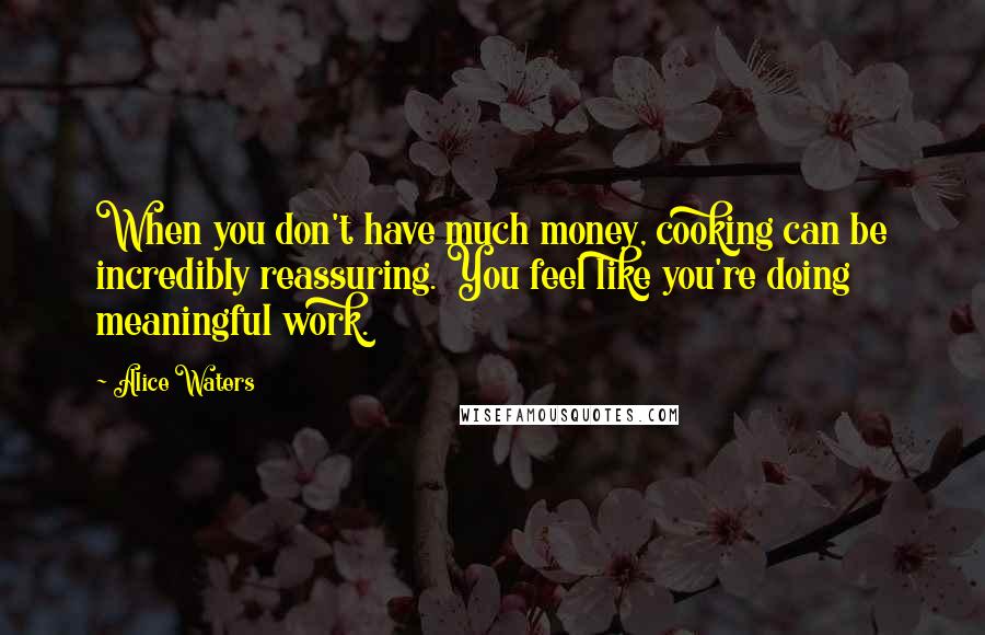 Alice Waters Quotes: When you don't have much money, cooking can be incredibly reassuring. You feel like you're doing meaningful work.