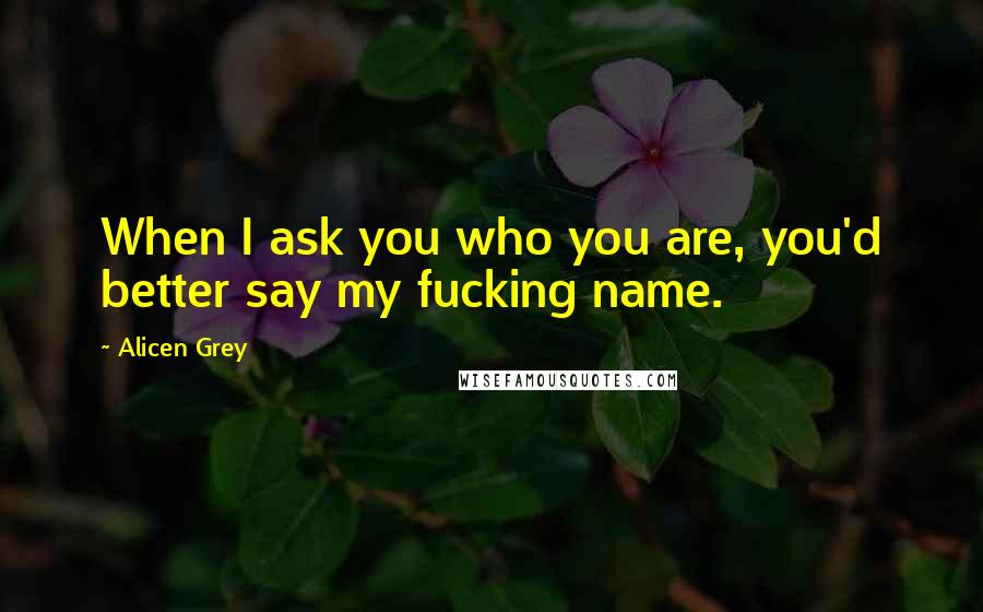 Alicen Grey Quotes: When I ask you who you are, you'd better say my fucking name.