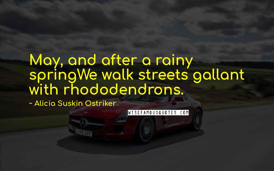 Alicia Suskin Ostriker Quotes: May, and after a rainy springWe walk streets gallant with rhododendrons.