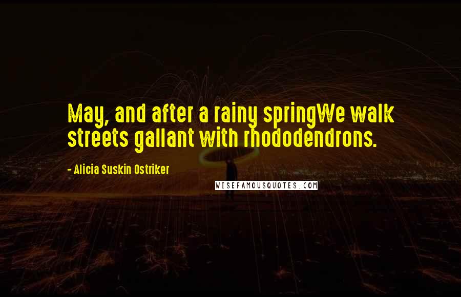 Alicia Suskin Ostriker Quotes: May, and after a rainy springWe walk streets gallant with rhododendrons.