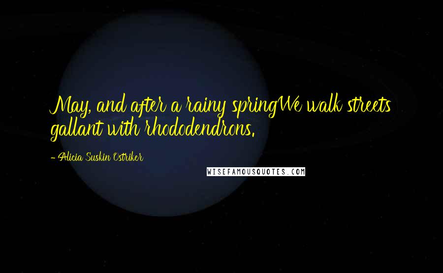 Alicia Suskin Ostriker Quotes: May, and after a rainy springWe walk streets gallant with rhododendrons.