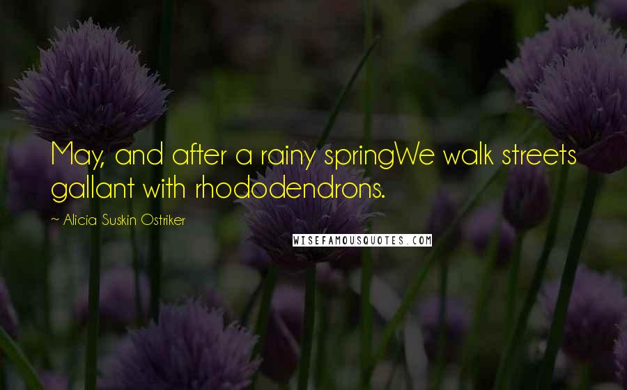 Alicia Suskin Ostriker Quotes: May, and after a rainy springWe walk streets gallant with rhododendrons.