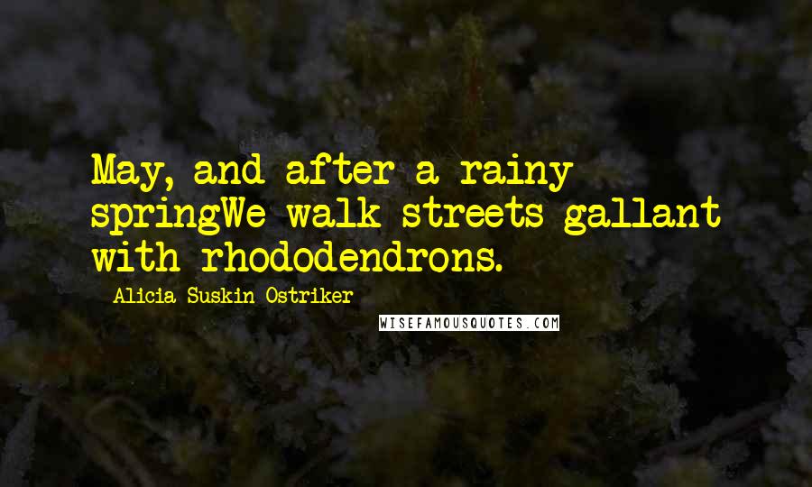 Alicia Suskin Ostriker Quotes: May, and after a rainy springWe walk streets gallant with rhododendrons.