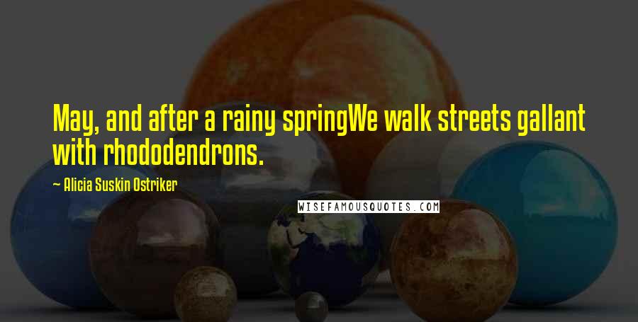 Alicia Suskin Ostriker Quotes: May, and after a rainy springWe walk streets gallant with rhododendrons.