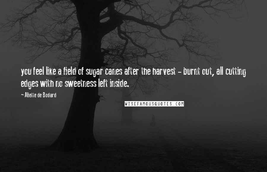 Aliette De Bodard Quotes: you feel like a field of sugar canes after the harvest - burnt out, all cutting edges with no sweetness left inside.