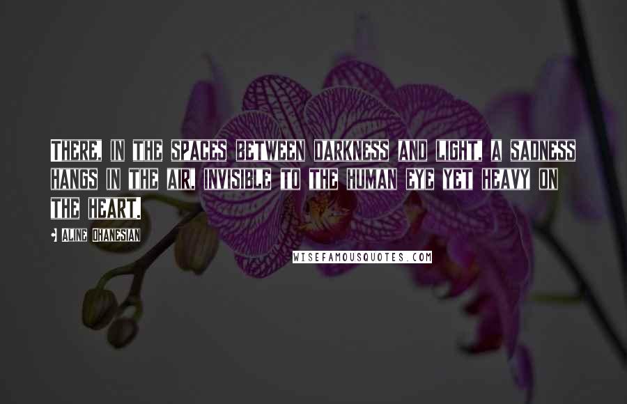 Aline Ohanesian Quotes: There, in the spaces between darkness and light, a sadness hangs in the air, invisible to the human eye yet heavy on the heart.