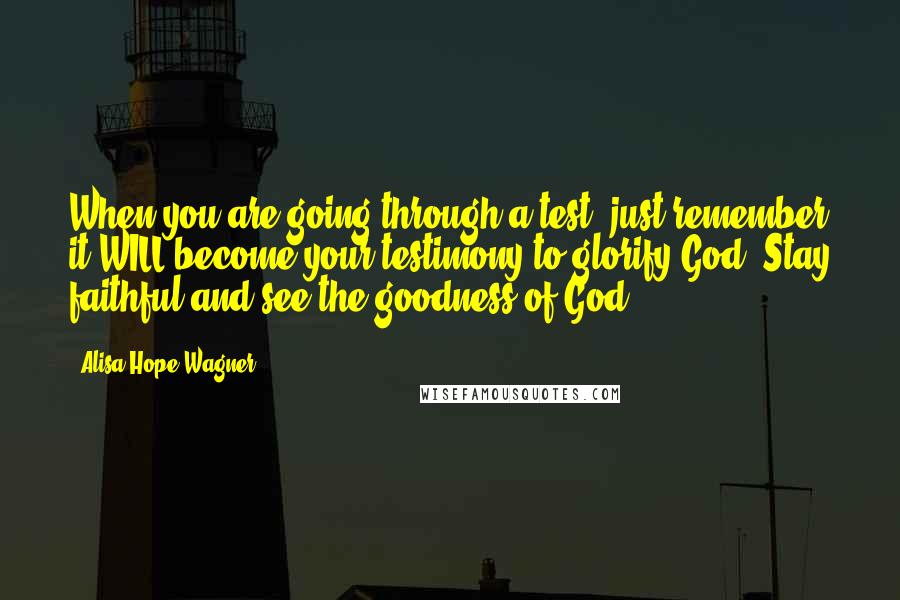 Alisa Hope Wagner Quotes: When you are going through a test, just remember it WILL become your testimony to glorify God. Stay faithful and see the goodness of God!!